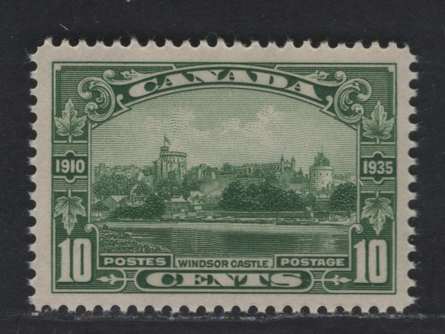 Canada #215 10c Deep Yellowish Green Windsor Castle, 1935 Silver Jubilee Issue, A VFNH Single Vertical Mesh Paper With Yellowish Cream Semi-Gloss Gum