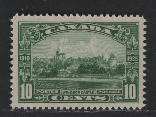 Canada #215 10c Deep Yellowish Green Windsor Castle, 1935 Silver Jubilee Issue, A VFNH Single Vertical Mesh Paper With Yellowish Cream Semi-Gloss Gum