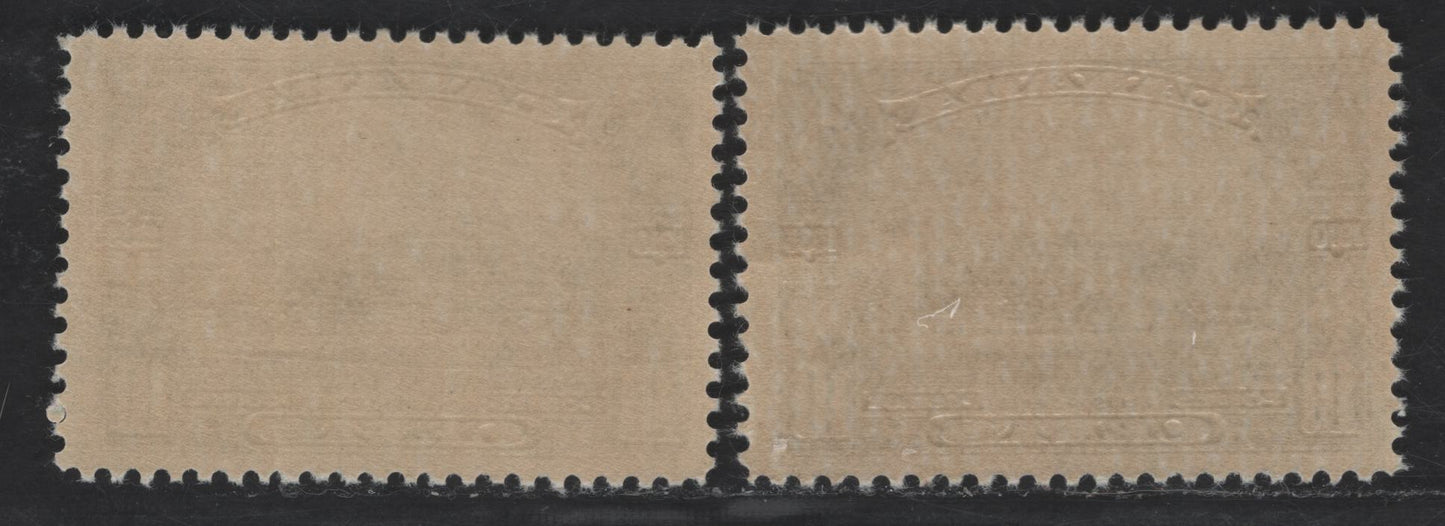 Lot 174 Canada #215 10c Deep Yellowish Green & Green Windsor Castle, 1935 Silver Jubilee Issue, 2 VFNH Singles Paper Without Visible Mesh, Smooth & Streaky Semi-Gloss Cream Gums