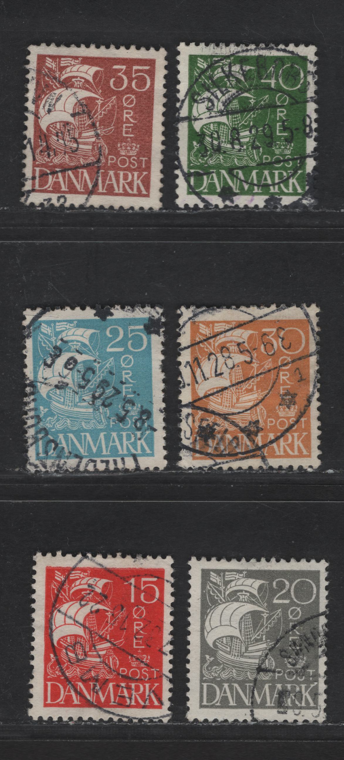Denmark SC#192-197 15o - 40o Red - Yellow Green Caravel, 1927 Pictorial Issue, 6 F/VFOG Singles