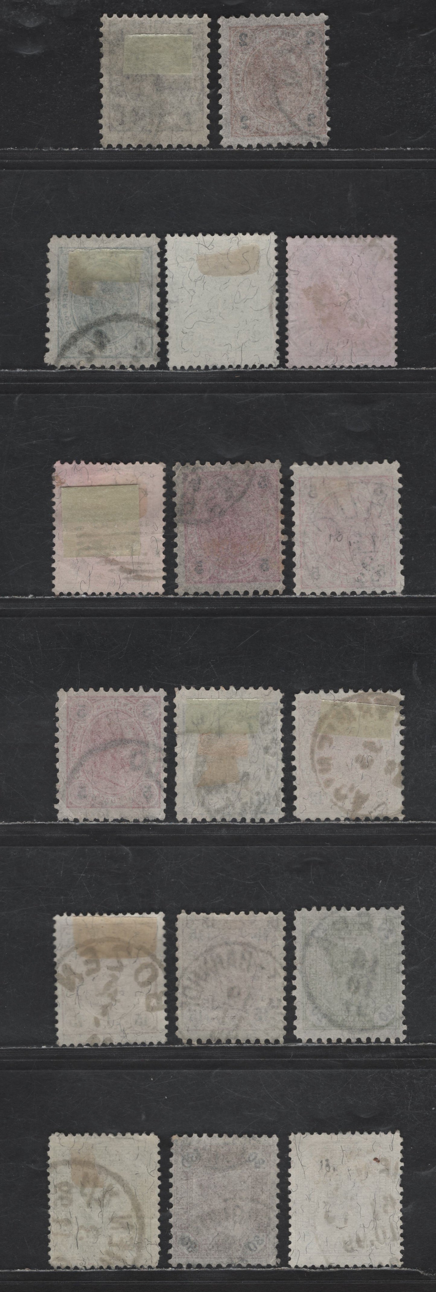 Austria SC#51/69 1k - 50k Dark Gray - Brown Emperor Franz Josef, 1890-1896 Emperor Franz Josef Issues, 17 Fine Used Singles, Various Perfs & Paper Types, Black Numerals & Kreuzer Currency