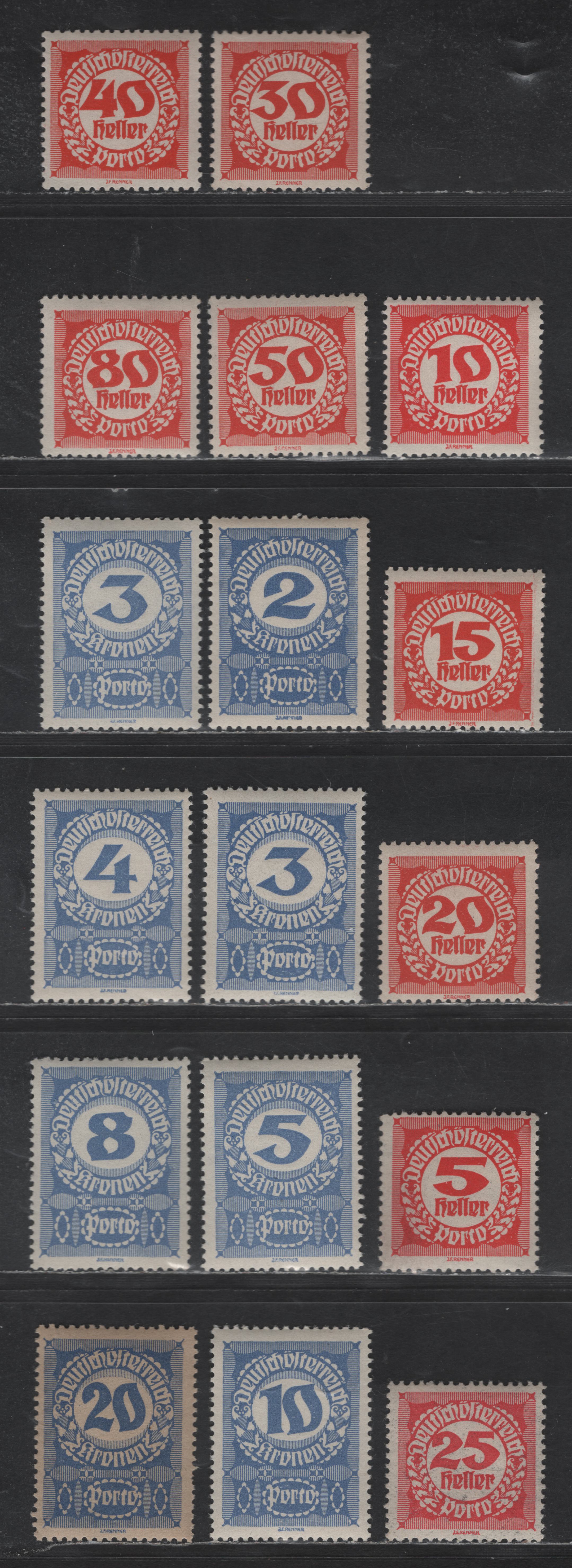 Lot 289 Austria SC#J75/J92 5h - 20h Bright Red - Ultramarine Numeral ...