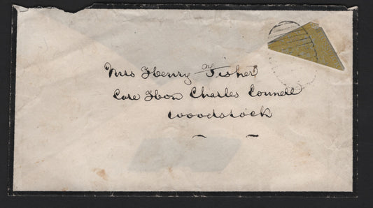 New Brunswick #2b 6d Olive Yellow Crown & Heraldic Flowers, 1851-1860 Pence Issue, A Very Good Cover Franked With Bisected Single, Tied By Grid Cancel, Care Of Charles Connell, Signed George Sloane, 1995 David Brandon Certificate