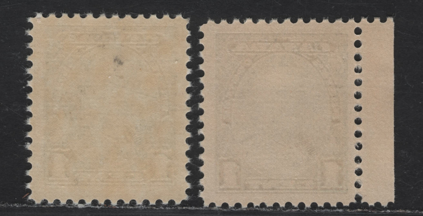 Canada #217var 1c Deep Green King George V, 1935-1937 Dated Die Issue, 2 Fine NH Singles Cream Vertical Wove Paper With Vertical Mesh