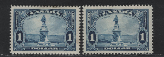 Lot 106 Canada #227 $1 Dark Blue & Deep Bright Blue Champlain Monument, 1935-1937 Dated Die Issue, 2 Fine & VFOG Singles Horizontal Wove Paper