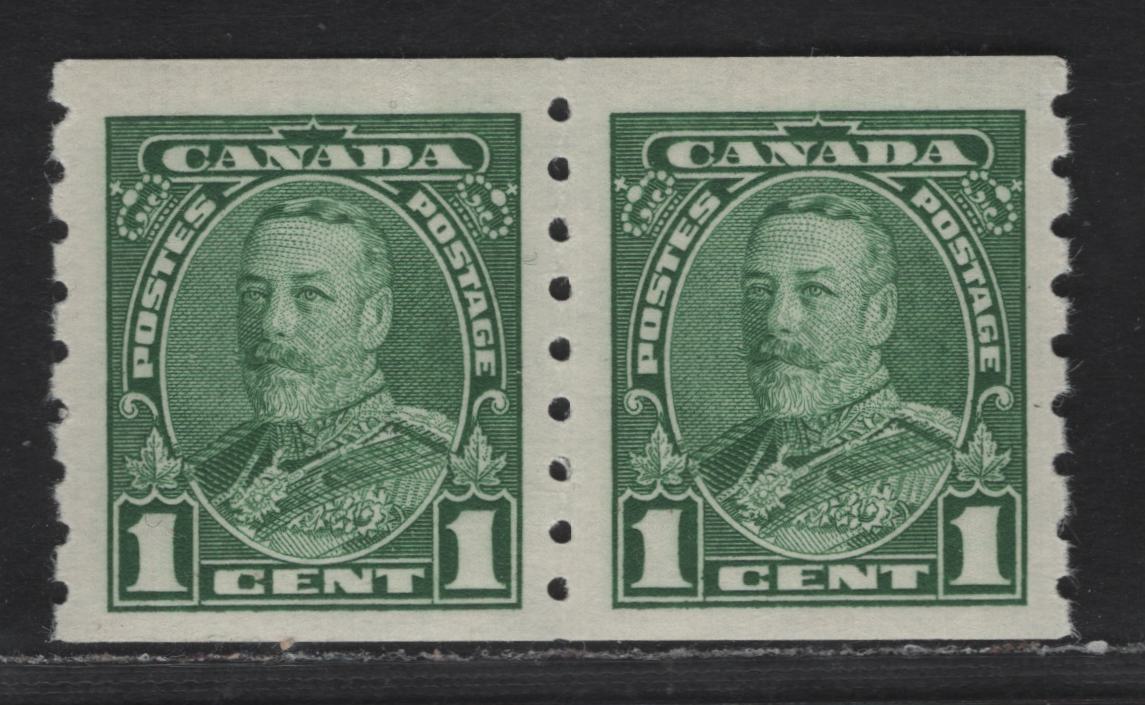 Lot 107 Canada #228 1c Green King George V, 1935-1937 Dated Die Issue, A VFNH Coil Pair Horizontal Wove Paper