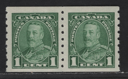 Lot 107 Canada #228 1c Green King George V, 1935-1937 Dated Die Issue, A VFNH Coil Pair Horizontal Wove Paper
