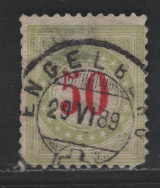 Switzerland SC#J26b 50c Pale Green & Red Numeral, 1884-1897 Postage Dues, A Very Good Used Single, Wmk 182, Perf 11.5, Type 1 Frame Type 2 Normal, Clipped Perfs