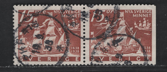 Sweden SC#269, 274a (Facit #262CB) 15o Brown Kalmar Nyckel Sailing From Gothenburg, 1938 Pictorial Issue, A Very Good Used Booklet Singles, Normal & Straight Edged Single, Perf 12.5 & 12.5 Vertical