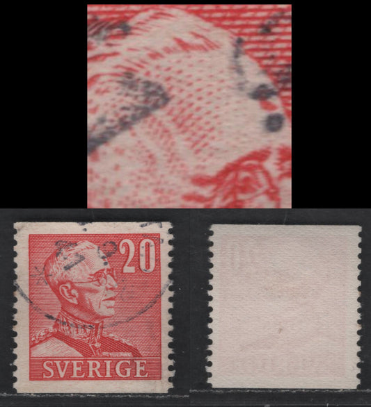 Sweden SC#303var (Facit #276API) 20o Red King Gustaf V, 1939-1946 Pictorial Issue, A Very Fine Used Single, Damage To Forehead