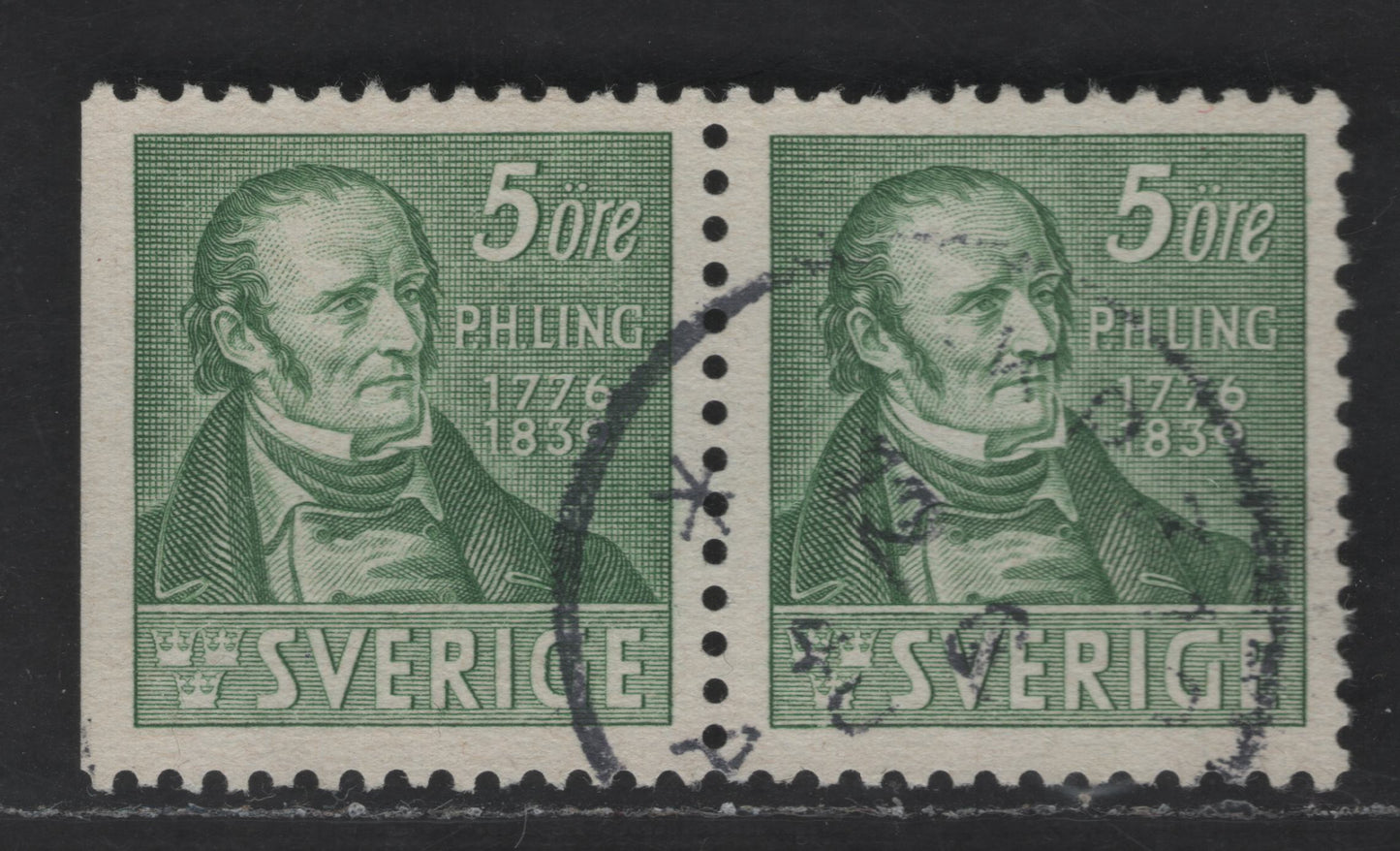 Lot 178 (C) Sweden SC#292-292a (Facit #318BC) 5o Green Per Henrik Ling, 1939 Pictorial Issue, A Very Fine Used Booklet Pair, Normal & Straight Edged Stamps