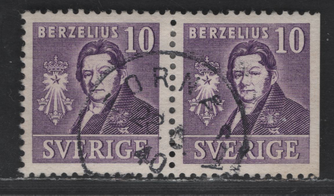 Lot 178 (C) Sweden SC#297-297a (Facit #320CB) 10o Violet Per Henrik Ling, 1939 Pictorial Issue, A Very Fine Used Pair, Normal & Straight Edged Stamps, CDS Cancel