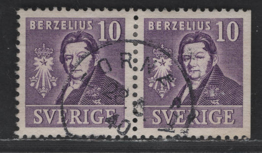 Lot 178 (C) Sweden SC#297-297a (Facit #320CB) 10o Violet Per Henrik Ling, 1939 Pictorial Issue, A Very Fine Used Pair, Normal & Straight Edged Stamps, CDS Cancel