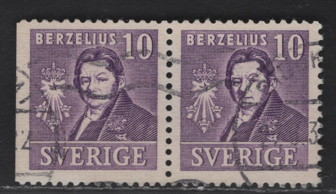 Lot 179 Sweden SC#297-297a (Facit #320CB) 10o Violet Per Henrik Ling, 1939 Pictorial Issue, A Very Fine Used Pair, Normal & Straight Edged Stamps
