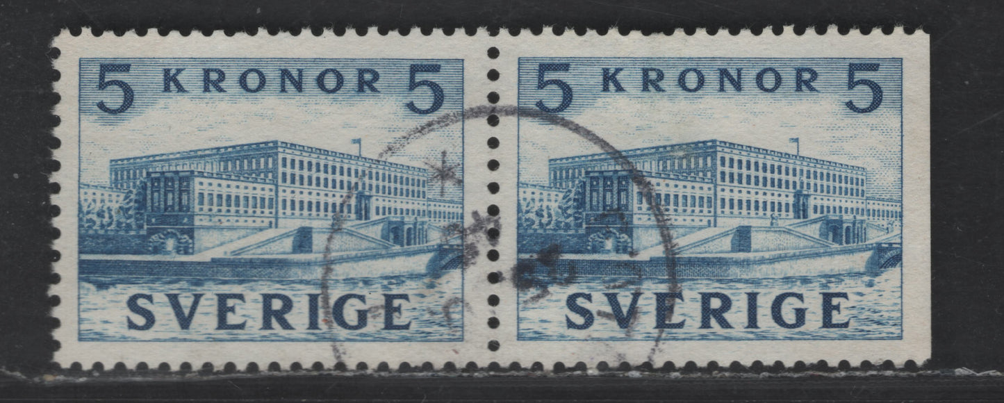 Lot 179 (C) Sweden SC#322-a (Facit #332CB) 5k Blue Royal Palace at Stockholm, 1941 Pictorial Issue, A Very Fine Used Booklet Pair, Normal & Straight Edged Stamps