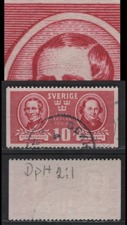 Sweden SC#333var (Facit #340P3) 10o Magenta Torsten Rudenschold & Nils Mansson, 1942 Pictorial Issue, A Very Fine Used Single, Double Transfer Lines Above Left Portrait