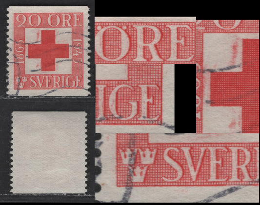Sweden SC#358var (Facit #358DPII) 20o Red Red Cross, 1945 Swedish Red Cross Society 80th Anniv Issue, A Very Fine Used Single, Multiple Double Transfers