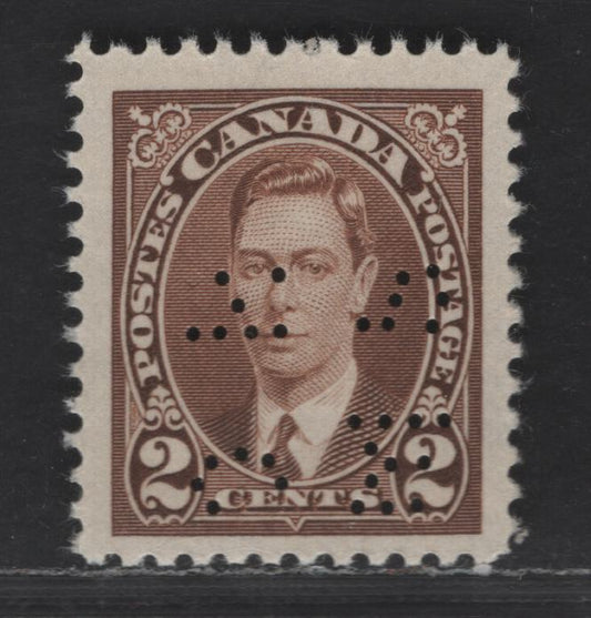 Canada #O9-232 2c Brown King George VI, 1937-1942 Mufti & Pictorial Issue, A VFNH Single Position 2 4-Hole OHMS Perfin, Vertical Wove & Semi-Gloss Cream Gum, Incomplete Perforation, Missing Holes In The "O" & "M"