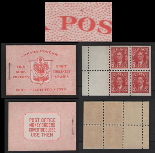Canada #BK30cE 3c Carmine Red, A VFNH Complete 25c Booklet English Text, Type II 6c Airmail Rate, Harris Cover Type IIe, 2 Panes Of 4 + 2 Labels, Vertical Wove Paper With Light Horizontal Ribbing, Streaky Semi-Gloss Cream Gum