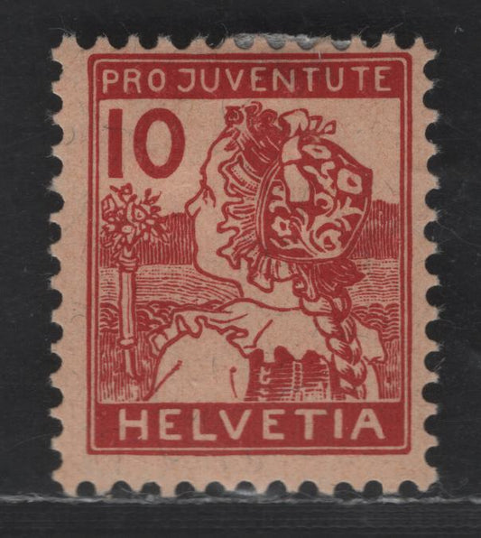Lot 176 Switzerland SC#B3 10c Red on Buff Girl, 1915 Semi Postal Issue, A FOG Single, Perf 11.5