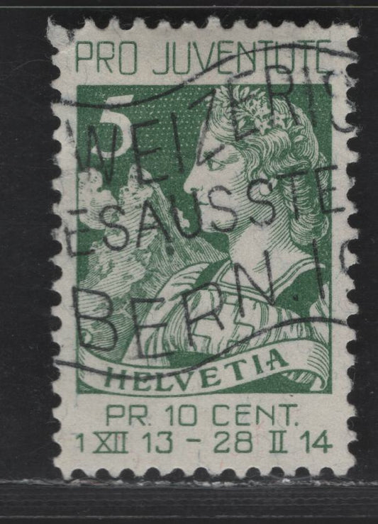 Switzerland SC#B1 5c Green Helvetia & Matterhorn, 1913 Semi Postal Issue, A Very Fine Used Single, Wmk 183