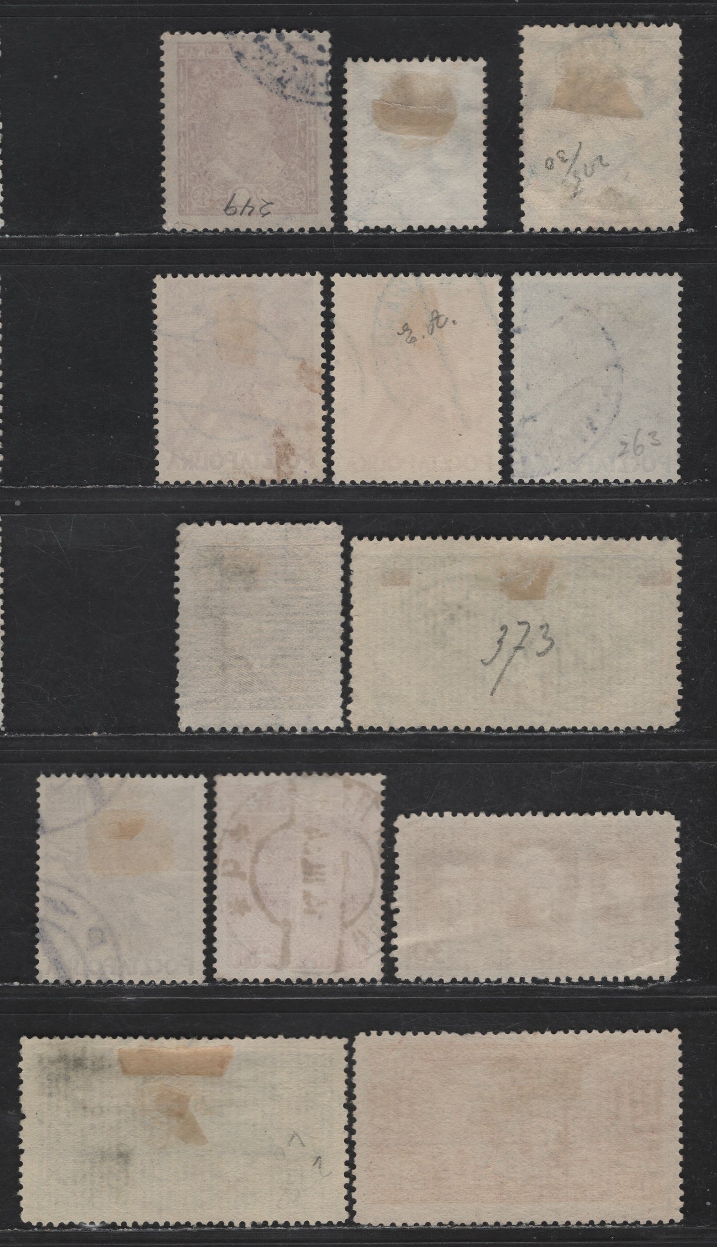 Poland SC#249, 255a, 263-267, 274, 277-279, 286 20g - 1x on 1.20z Rose - Indigo Juliusz Slowacki - John III Sobieski, 1927-1934 Juliusz Slowacki - John III Sobieski Issues, 12 Fine/Very Fine Used Singles