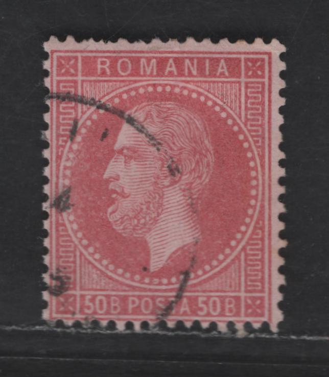 Romania SC#59 50b Rose on Pale Rose Prince Carol, 1872 Prince Carol Issue, A Fine Used Single Perf 14x13.5,
