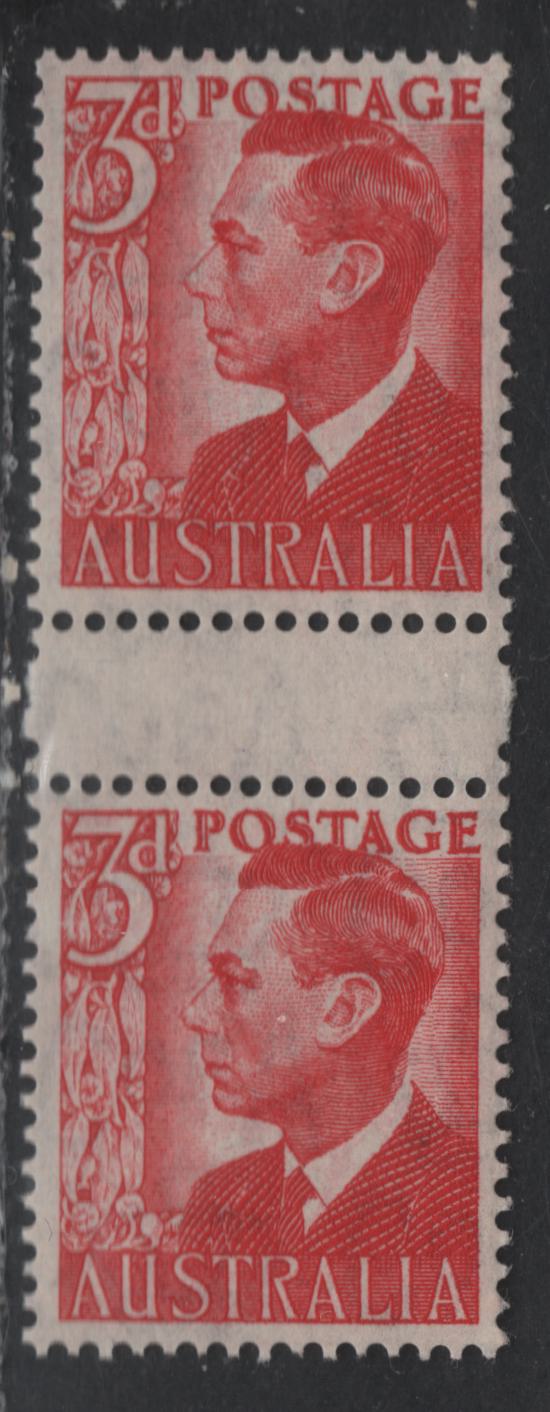 Australia SG#235var 3d Scarlet King George VI, 1950-1952 Royal Profile Definitives, A VFNH Gutter Pair, Unlisted