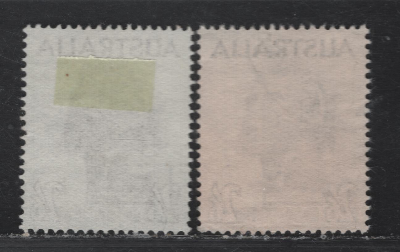 Australia SG#253ba, 253b 2/6 Sepia Aborigine, 1951-1965 Royal Portrait Definitive Issue, 2 Very Fine Used SIngles, White Harrison Paper, 1965 Emergency Printing, Normal Toned Paper Of The 1957 Printing