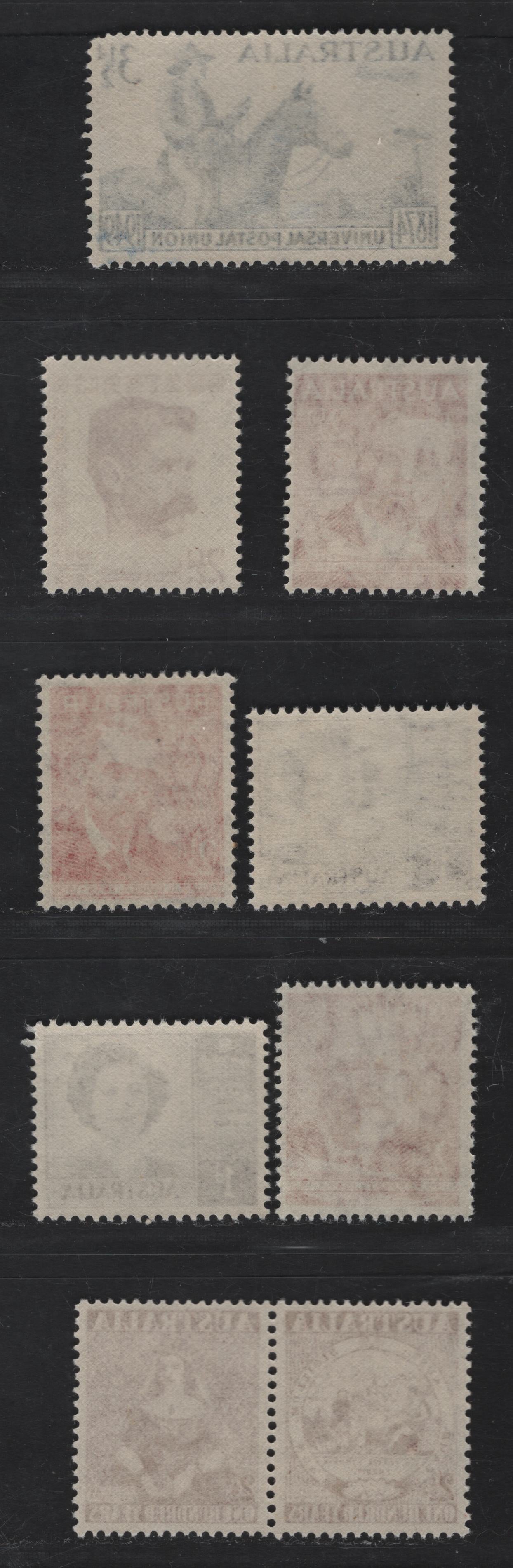 Australia SG#222-222a, 225-227, 231-233, 239a 1d - 2.5d Purple - Maroon Princess Elizabeth - Victoria's First Stamp, 1947-1950 Marriage of Princess Elizabeth - Stamp Centenary Issues, 8 VFNH Singles & Pairs