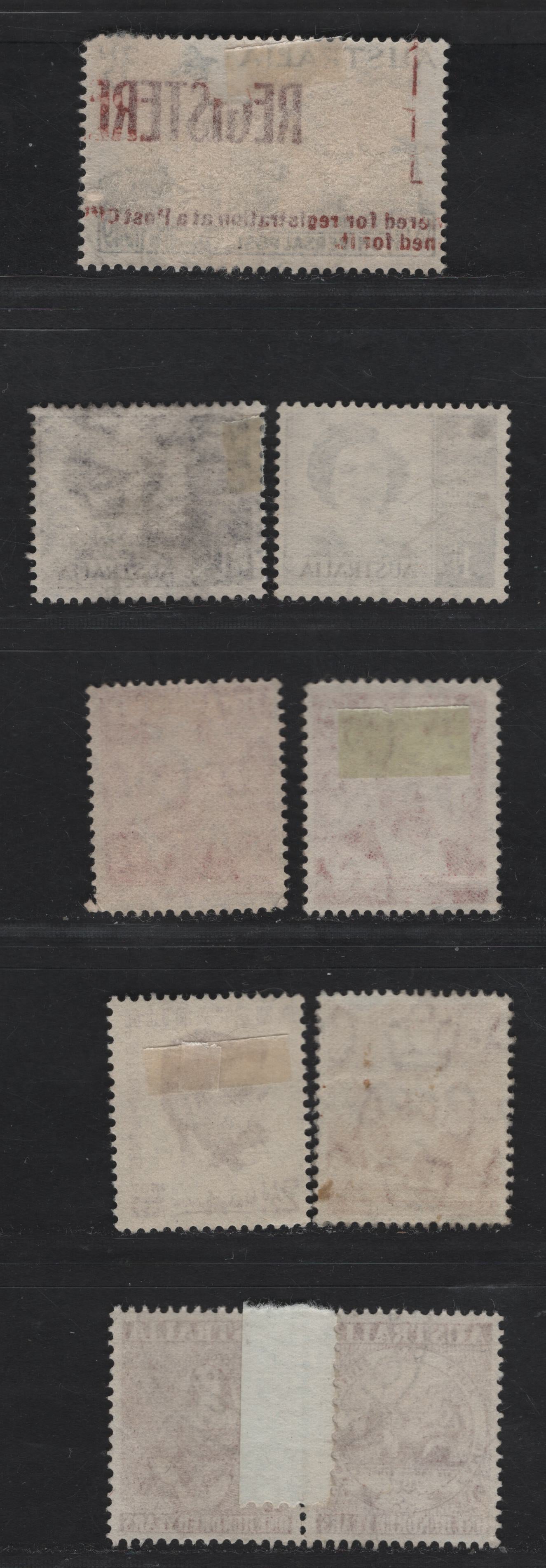 Australia SG#222-222a, 225-227, 231-233, 239a 1d - 2.5d Purple - Maroon Princess Elizabeth - Victoria's First Stamp, 1947-1950 Marriage of Princess Elizabeth - Stamp Centenary Issues, 8 Very Fine Used Singles & Pairs