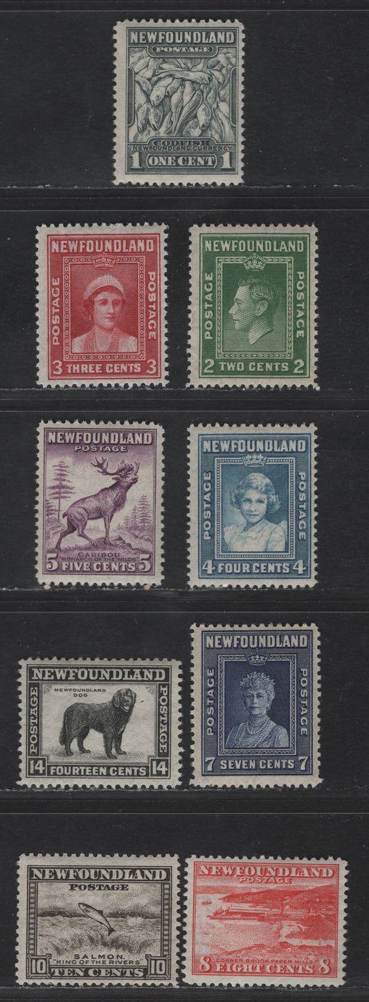 Lot 182 Newfoundland #253-261 1c - 14c Deep Green - Black Codfish - Newfoundland Dog, 1941-1944 Pictorial Issue, 9 FNH Single