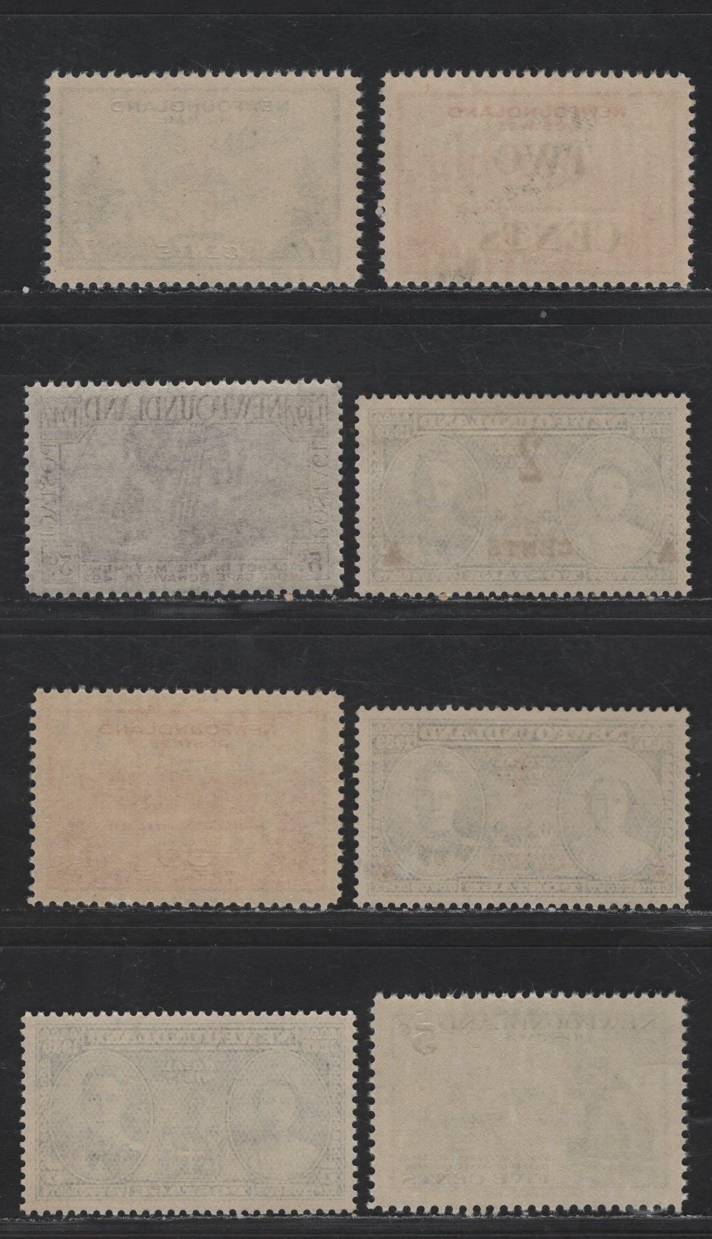 Lot 182 Newfoundland #249-252, 267-268, 270, C19 5c - 7c Violet Blue - Bright Ultramarine Queen Elizabeth & King George VI - View of St. Johns, 1939-1943 Pictorial & Airmail Issues, 8 VFNH SinglesMissing #269