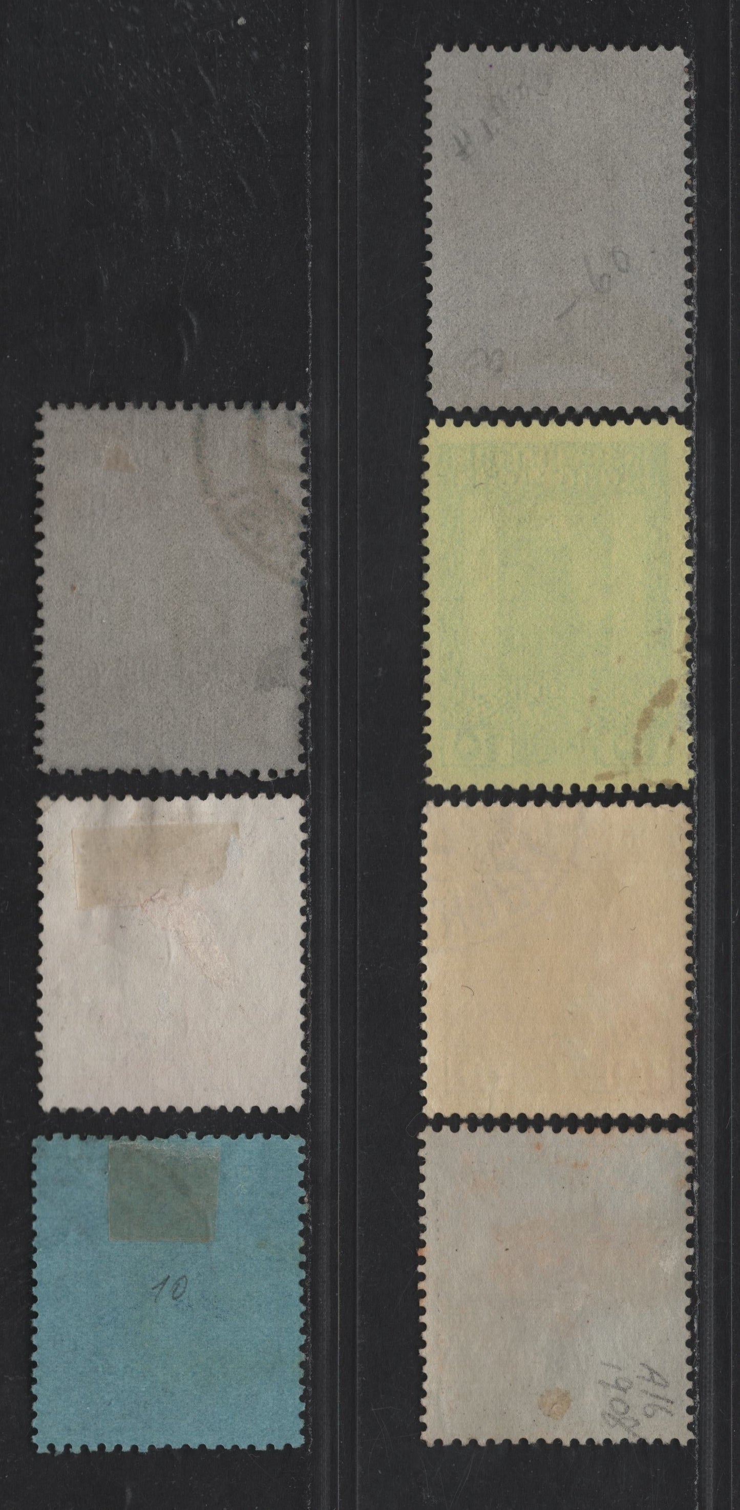 Austria SC#46-47, 49, 53-54, 58 10pa - 20pi Green on Yellow - Blue on Grayish Franz Joseph II, 1908 Franz Joseph II Issue, 7 Fine/Very Fine Used Singles