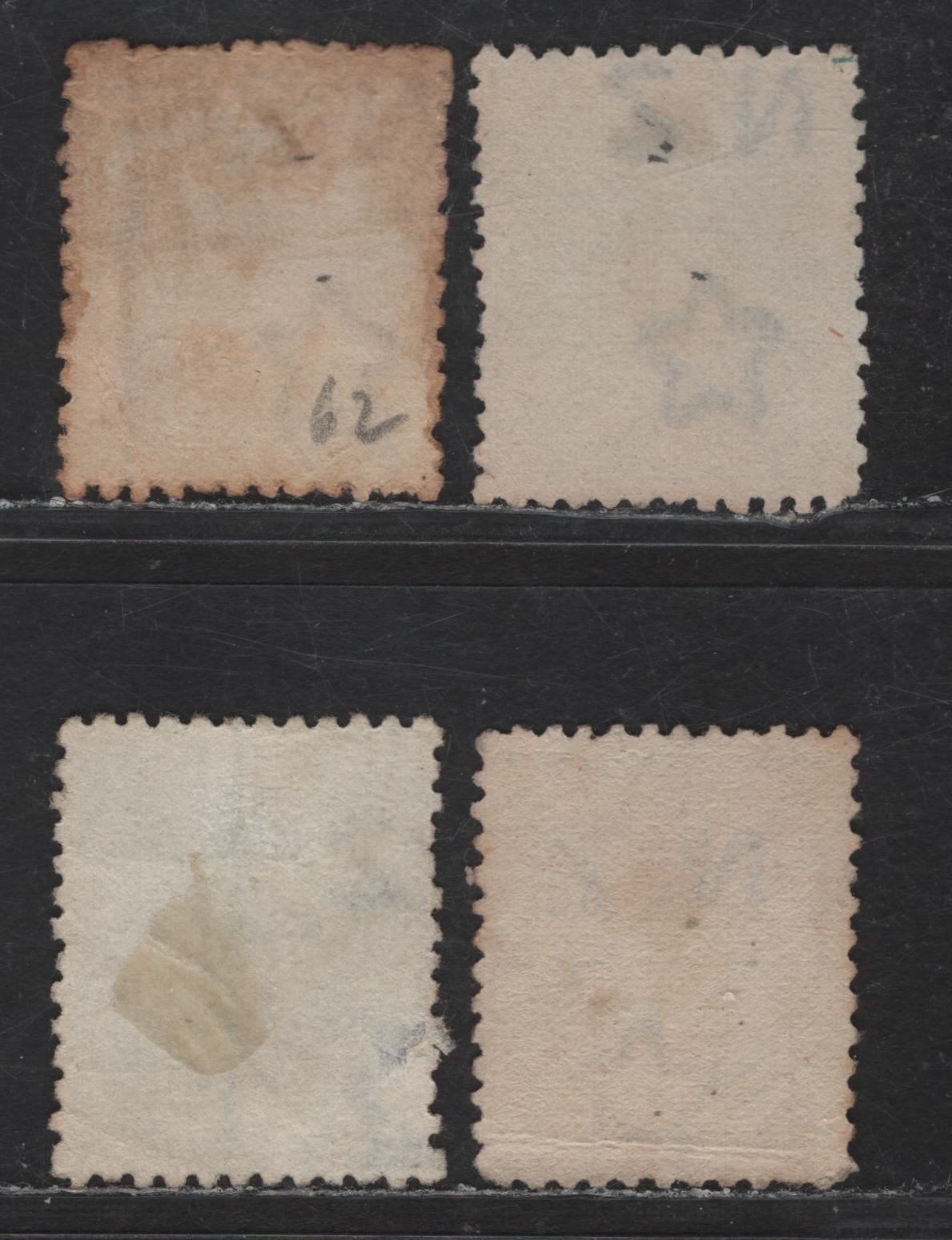 New Zealand SG#198-199, 201, 203 3d - 1/- Yellow - Red Brown Queen Victoria, 1882-1900 Postage & Revenue Sidefaces Issue, 4 Very Good Used Singles, Perf 12x11.5, Wmk 12b, Light Diagonal Crease On Some