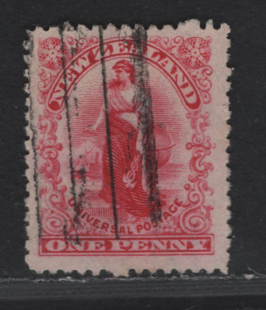 New Zealand SG#288var 1d Carmine Zealandia, 1901 Universal Penny Postage Issue, A Very Fine Used Single, Thin Basted Mills Paper, Inverted Double Lined Star & NZ Wmk, Unlisted Perf 14