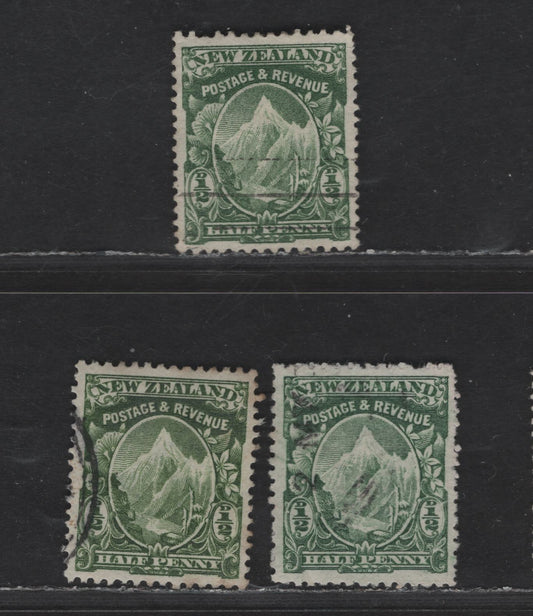 New Zealand SG#302,b-c 1/2d Green Mount Cook Or Aorangi, 1902 Pictorial Issue, 3 Very Fine Used Singles, Perf 14, Single Star & NZ Wmk, Thin Hard Cowan Paper