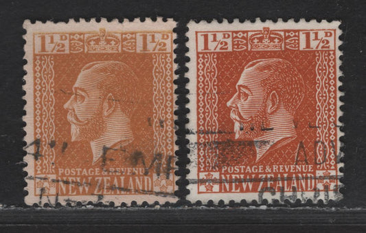 New Zealand SG#438var (CP# K17b(3)) 1.5d Pale Chestnut King George V, 1915-1933 Keyplates Issue, A Fine Used Single, Normal Orange Brown Shade For Comparison, De La Rue Paper
