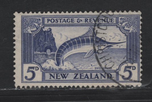 New Zealand SG#563 5d Ultramarine Striped Marlin, 1935-1936 Pictorial Issue, A Fine Used Single, Single Wmk, Perf 13-14x13.5
