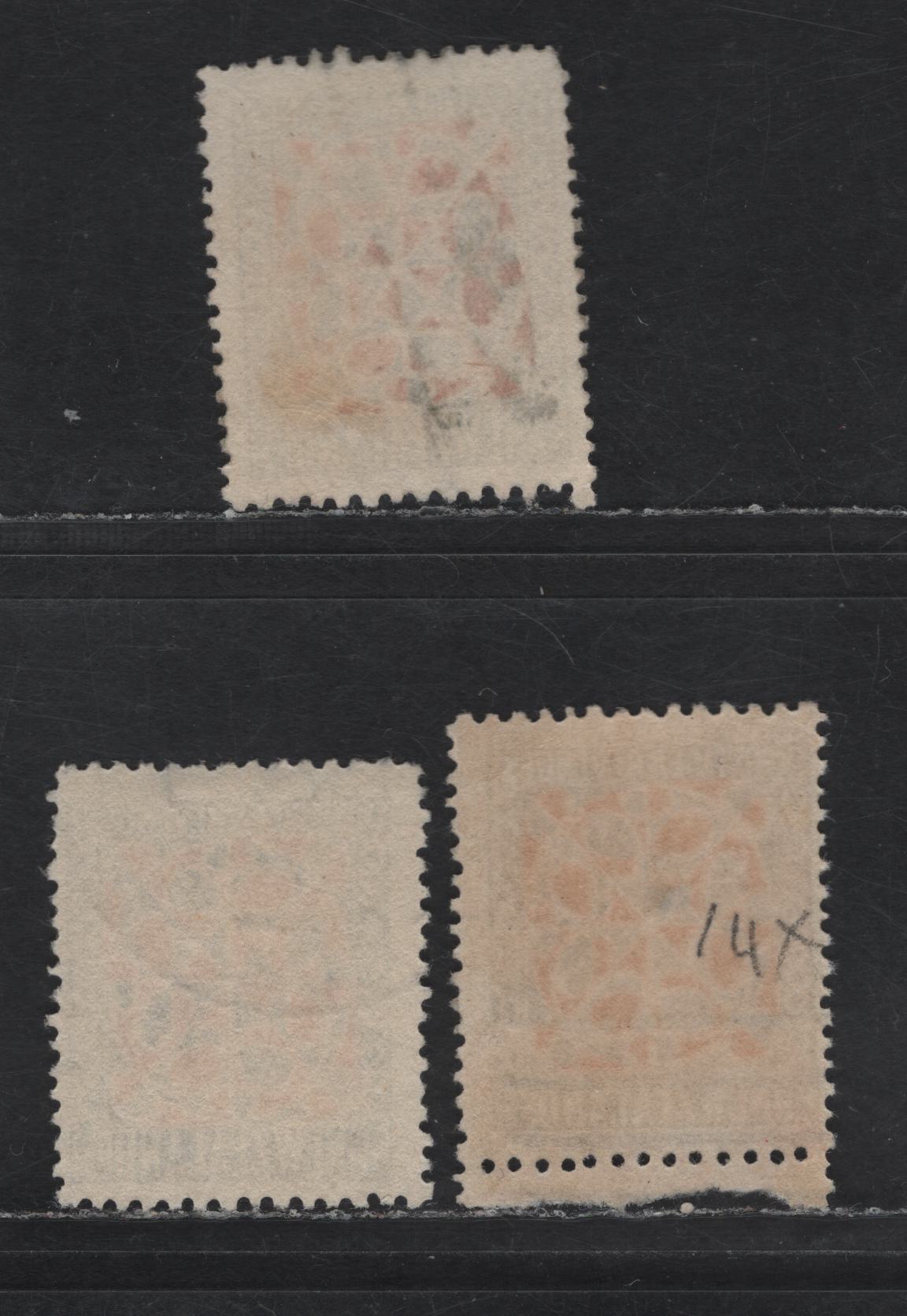 New Zealand SG#630-631 9d Scarlet & Black Maori Panel, 1941 Pictorial Issue, 3 Fine Used Singles, Typographed, Smaller Design Size (17.5x20.5mm), Single & Multiple Wmks, Line & Comb Perf 14x15 On Multiple Wmk