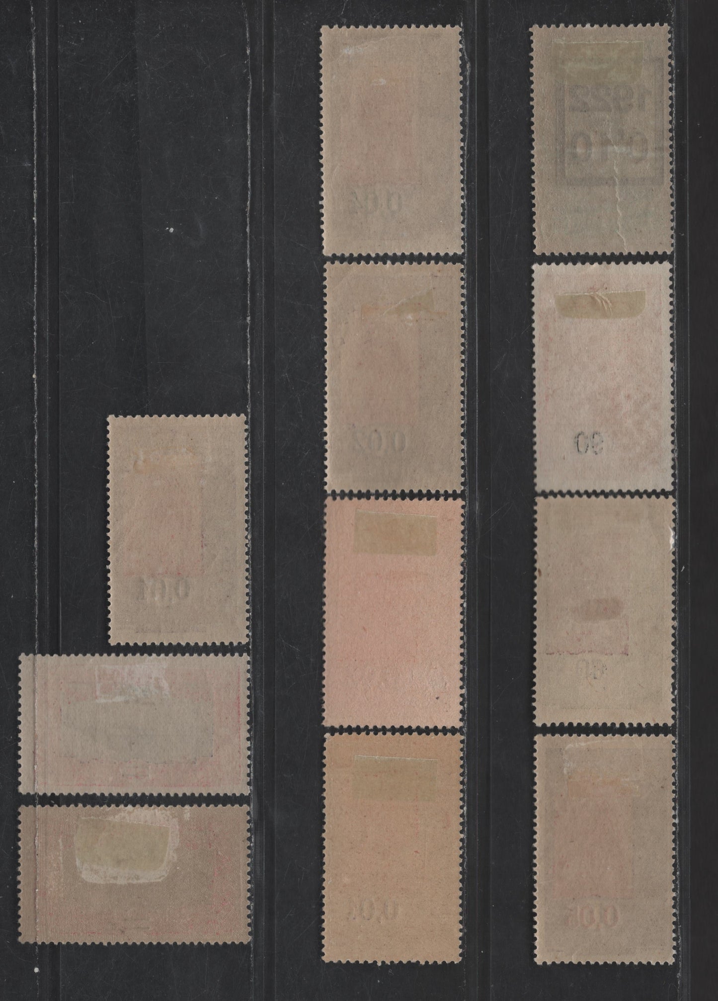 Lot 100 Somali Coast SC#121-a, 122-a, 123-125, 128-129, 119b 0.01c on 15c - 25c on 5fr Violet & Rose - Rose Red & Black Somali Girl - Railroad Bridge , 1922-1927 Surcharged Issues, 11 F/VFOG & Unused Singles