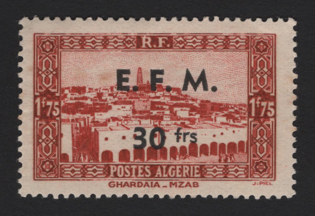 Lot 11 Algeria SC#100var 30fr on 1.75fr Henna Brown View of Ghardaia, 1943 Emergency Field Message Surcharge, A VFOG Single, Issued to Pay Cable Tolls for Canadian & US Servicemen, Footnoted But Not Priced