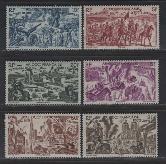 Lot 114 French West Africa SC#C5-C10 5fr - 50fr Brown Carmine - Brown City, 1946 From Chad To Rhine Airmail Issue, 6 VFOG Singles