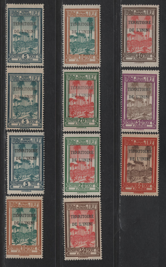 Lot 136 Inini SC#J1-J6 5c - 60c Indigo & Prussian Blue - Brown Red & Olive Brown Palm Trees, 1932 Postage Dues, 11 VFOG Singles, Additional Shades
