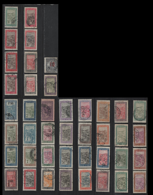 Lot 155 Madagascar SC#79, 82-87, 89-92, 95, 97-98, 101-104, 107, 109-110, 122, 130, 143, 179 1c - 2fr Violet & Olive - Blue & Olive Sedan Chair, 1908-1929 Pictorial Definitive Issue, 43 Fine/Very Fine Used Singles With Shade Variations