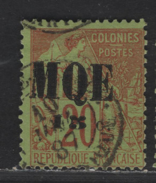 Lot 164 Martinique SC#3 15c on 20c Red Navigation & Commerce, 1886-1891 Surcharged French Colonies Issue, A Fine Used Single