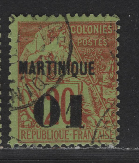Lot 165 Martinique SC#5 1c on 20c Red on Greenish Navigation & Commerce, 1886-1891 Surcharged French Colonies Issue, A Fine Used Single