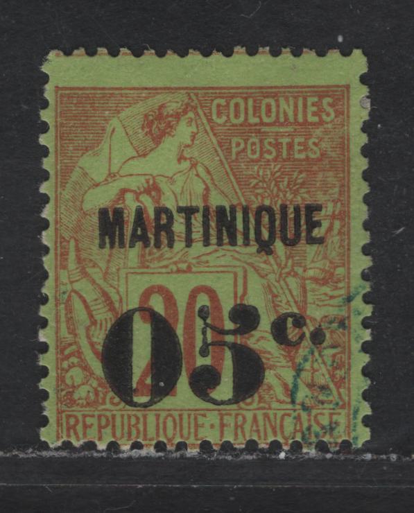 Lot 167 Martinique SC#13 5c on 20c Red on Greenish Navigation & Commerce, 1886-1891 Surcharged French Colonies Issue, A Fine Used Single