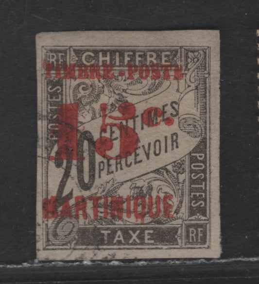Lot 172 Martinique SC#28 15c on 20c Black Numeral & Banner, 1891-1892 Surcharged French Colonies Issue, A Very Fine Used Imperf Singles, Red Surcharge