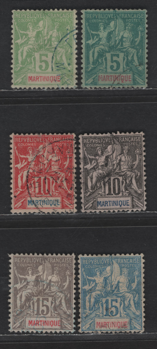 Lot 173 Martinique SC#36-41 5c - 15c Green on Greenish - Gray Navigation & Commerce, 1892-1906 Pictorial Issue, 6 Very Fine Used Singles